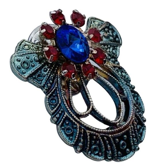 Vintage Jane Light Blue Sparkly Sun Crystal Faceted Glass Silver Tone Brooch pin - Picture 3 of 5